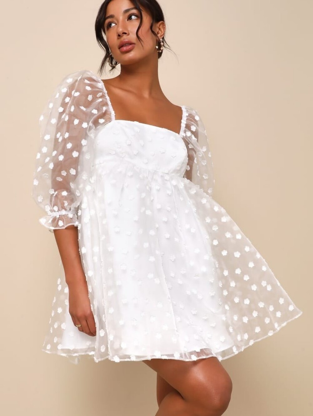 White Swiss Dot Mini Dress | Size Large | Lulu’s